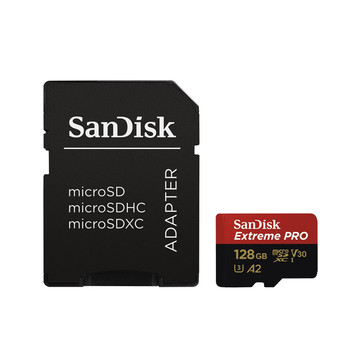 SanDisk Extreme Pro microSDXC 128 GB 170 MB/s A2 C10 V30 UHS-I U3, Adaptér