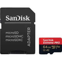 SanDisk Extreme PRO microSDXC 64 GB + SD Adapter 200 MB/s & 90 MB/s A2 C10 V30 UHS-I U3