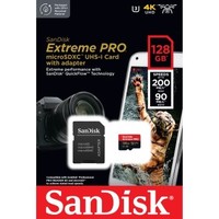 SanDisk Extreme PRO microSDXC 128 GB + SD Adapter 200 MB/s & 90 MB/s A2 C10 V30 UHS-I U3